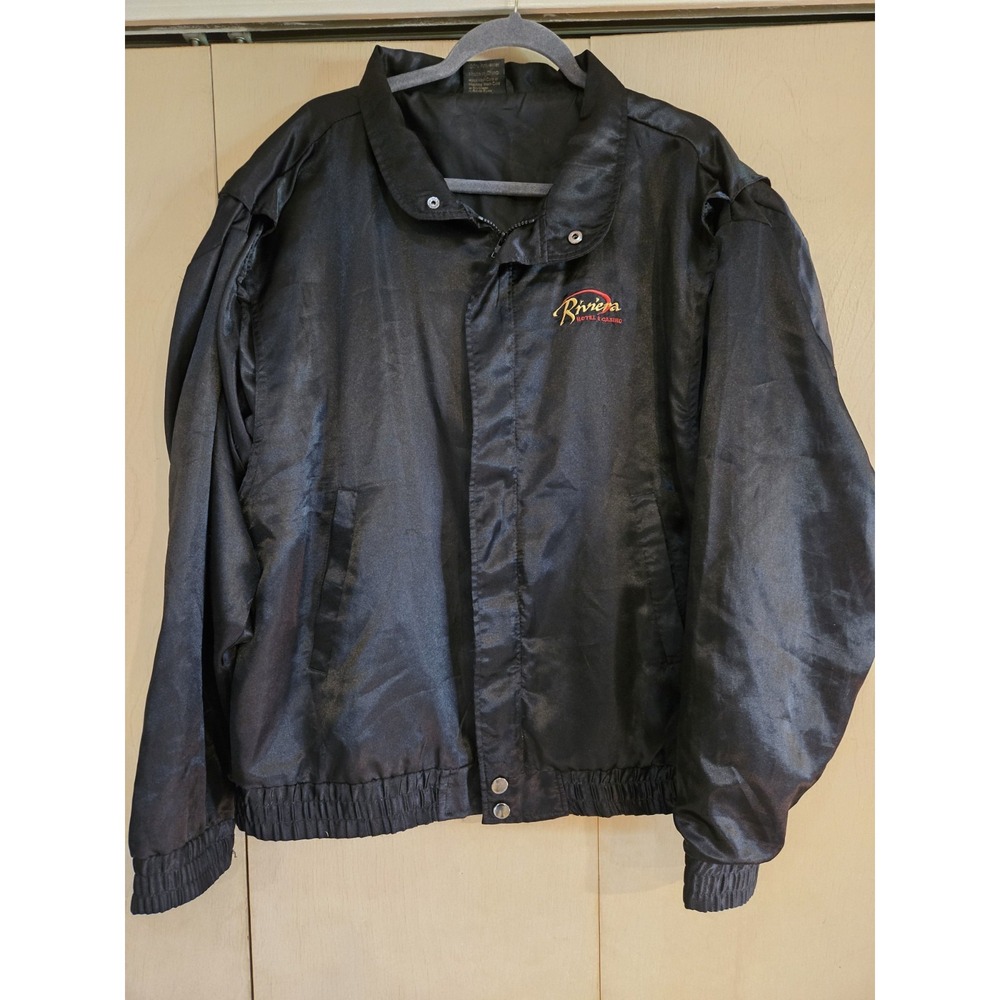 Riviera Hotel Casino Jacket Mens Large Black Satin Bomber Embroidered Fireworks